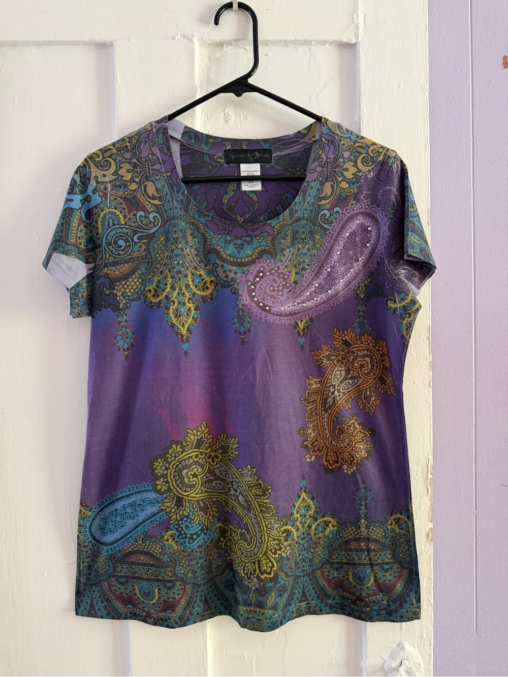 Christopher & Banks Purple Paisley Short Sleeve Tee with Teal & Gold Accents